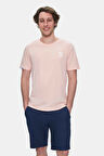 BASS Toz Pembe Bisiklet Yaka Baskılı Standard Fit Erkek Tshirt