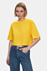 INDIANA Sarı Bisiklet Yaka Crop Baskılı Loose Fit Kadın Tshirt