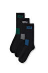Ucla LUKE 3'lü Siyah ve Karışık Uzun jakarlı Standard Fit Unisex Çorap