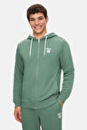 HILGARD Adaçayı Yeşili Kapüşonlu Ve Fermuarlı Baskılı Standard Fit Erkek Sweatshirt