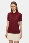 ASHERA Bordo Polo Yaka Half Zip Triko Nakışlı %100 Pamuk Standard Fit Kadın Tshirt