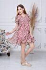 Kadın Yeni Sezon Büzgü Detaylı Çiçek Desenli Şifon Elbise 4316/95