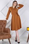 Kadın Bağlama Detaylı Kruvaze Yaka Midi Boy Elbise 4338/110