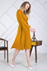 Kadın Bağlama Detaylı Kruvaze Yaka Midi Boy Elbise 4338/110