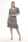 Kadın Kareli Büzgü detaylı Yazlık midi Elbise 4430/105
