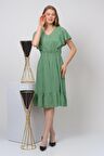 Kadın Önden Düğmeli Volan Detaylı Yazlık Midi Elbise 4436/105