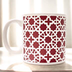 Bordo Geometrik Desen Seramik Kupa Bardak