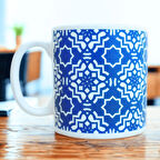 Lacivert Geometrik Desen Seramik Kupa Bardak