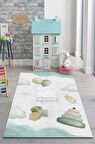 Homshtag Dünyama Hoşgeldin Pamuklu Dokuma Tabanlı Yıkanabilir Kaymaz Dekoratif Çocuk Odası Halısı