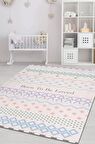 Homshtag Sevilmek İçin Doğdu Pamuklu Dokuma Tabanlı Yıkanabilir Kaymaz Dekoratif Çocuk Odası Halısı
