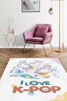 Homshtag K-popu Seviyorum Pamuklu Dokuma Tabanlı Yıkanabilir Kaymaz Dekoratif Halı