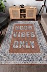 Homshtag Sadece İyi Hisler Pamuklu Dokuma Tabanlı Yıkanabilir Kaymaz Dekoratif Ev Halısı