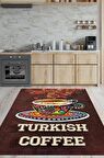 Homshtag Türk Kahvesi Pamuklu Dokuma Tabanlı Yıkanabilir Dekoratif Halı