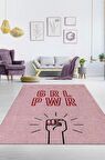Homshtag Grl Pwr Pamuklu Dokuma Tabanlı Yıkanabilir Dekoratif Halı