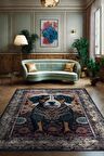 Homshtag Nuh'un Gemisi Koleksiyonu Köpek, Çiçek Desenli Art Deco Tarzı Vintage Halı,Çok Renkli Maksimalist Halı