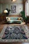 Homshtag Nuh'un Gemisi Koleksiyonu Zebra, Çiçek Desenli Art Deco Tarzı Vintage Halı,Çok Renkli Maksimalist Halı
