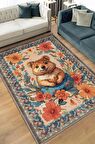 Homshtag Nuh'un Gemisi Koleksiyonu Quakka Dünyanın En Mutlu Hayvanı Çiçek Vintage Renkli Halı