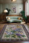 Homshtag Art Deco Gündüz Sefası Vintage Halı Görünümlü Dijital Baskı Renkli Halı Rustik Çiçekli Halı