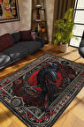 Homshtag Gotik Karga Temalı Halı Kırmızı Renkli Retro Oturma Odası Halısı Karanlık Karga Halısı