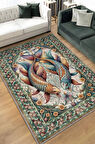 Homshtag Nuh'un Gemisi Koleksiyonu Japon Balığı Temalı Çiçekli Soft Renkli Bordürlü Konsept Halı