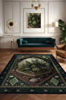 Homshtag Art Deco Teraryum Desenli Halı Bitki Temalı Yeşil Teraryum Desenli Dijital Baskı Halı