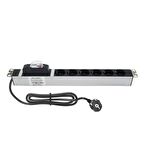 19" 1U 6'Lı Schuko Sigortalı Aluminyum Rack Kabin Grup Priz Pdu