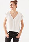 Mavi V Yaka Beyaz Bluz 122504-30701