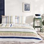 Taç Baskılı Colin Tek Kişilik Pike Takımı Mavi