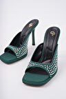 Muggo PUJA Küt Burun İnce Topuklu Taşlı Kadın Topuklu Terlik