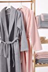 Nurpak Ekol Pamuklu Aile Bornoz Seti - Pudra - Gri