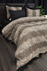 Fırfırlı Leopar Desenli Lastikli Çarşaflı Çift Kişilik Nevresim Takımı
