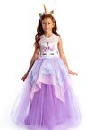 Unicorn Elbise Lila Organze Katlı