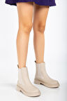 Kadın Yanı Lastik Detaylı Kısa Günlük Bot Yuvarlak Burun Tam Kalıp Bootie