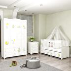 Garaj Home Pırlanta Yıldız 4Lü Ayıcık Bebek Odası Takımı -  Kombinli-UYKU SETİ-BEYAZ