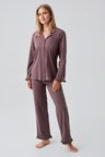 Uzun Kollu Düğmeli Esnek Pamuklu Pijama Takım 18203