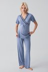 Kısa Kollu Emzirme Bölmeli Ayarlanabilir Bel Esnek Viskoz Hamile Pijama Takım 19217