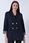 Lacivert Şal Yaka Leopar Astarlı Kruvaze Ceket 39711561.02
