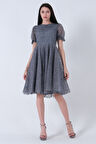Gri Midi Boy Kısa Yuvarlak Yaka Simli Tül Abiye Elbise 6502459.06