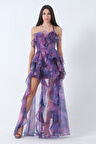 Mor Fırfırlı Tül Şifon Abiye Elbise 0802000.03