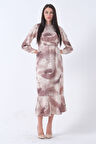 Kahve Fırça Darbesi Desenli Modern Şık Elbise 0807769.05