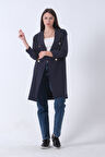 Lacivert Klasik Yaka Çizgili Uzun Ceket 08091161.02