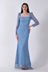 Mavi Taş İşlemeli Balık Abiye Elbise 9705141.16