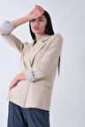 Bej Kol Katlama Aksesuarlı Çizgili Ceket 41670043.55