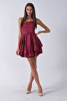 Bordo İp Askılı Bel Kemer Bağlamalı Mini Boy Abiye 0802004.04