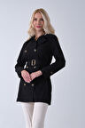 Siyah Bilek ve Omuz Apolet Detaylı Kemerli Düğme Kapamalı Trenç 4200829.01