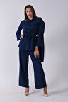 Lacivert Şal Yaka Üzeri Broş Detaylı Pantolonlu Takım 4592270.02