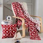 Marin Desen Triko Battaniye Koltuk Şalı ve Kırlent Kılıfı Seti