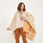 Kaz Ayağı Desen Çift Taraflı Triko Kadın Şal Panço