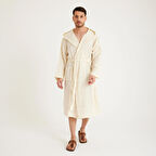 Pamuklu Kapüşonlu Uzun Erkek Müslin Bornoz Plaj