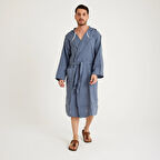 Pamuklu Kapüşonlu Uzun Erkek Müslin Bornoz Plaj